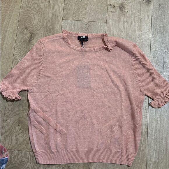 Paige Triste Metallic Ruffle Trim Top in Peach Metallic, Size XL, NWT - Picture 6 of 13